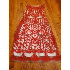 Anthropoligie Dress by Geisha Designs Red Embroidered Mesh Overlay Sleeveless 4